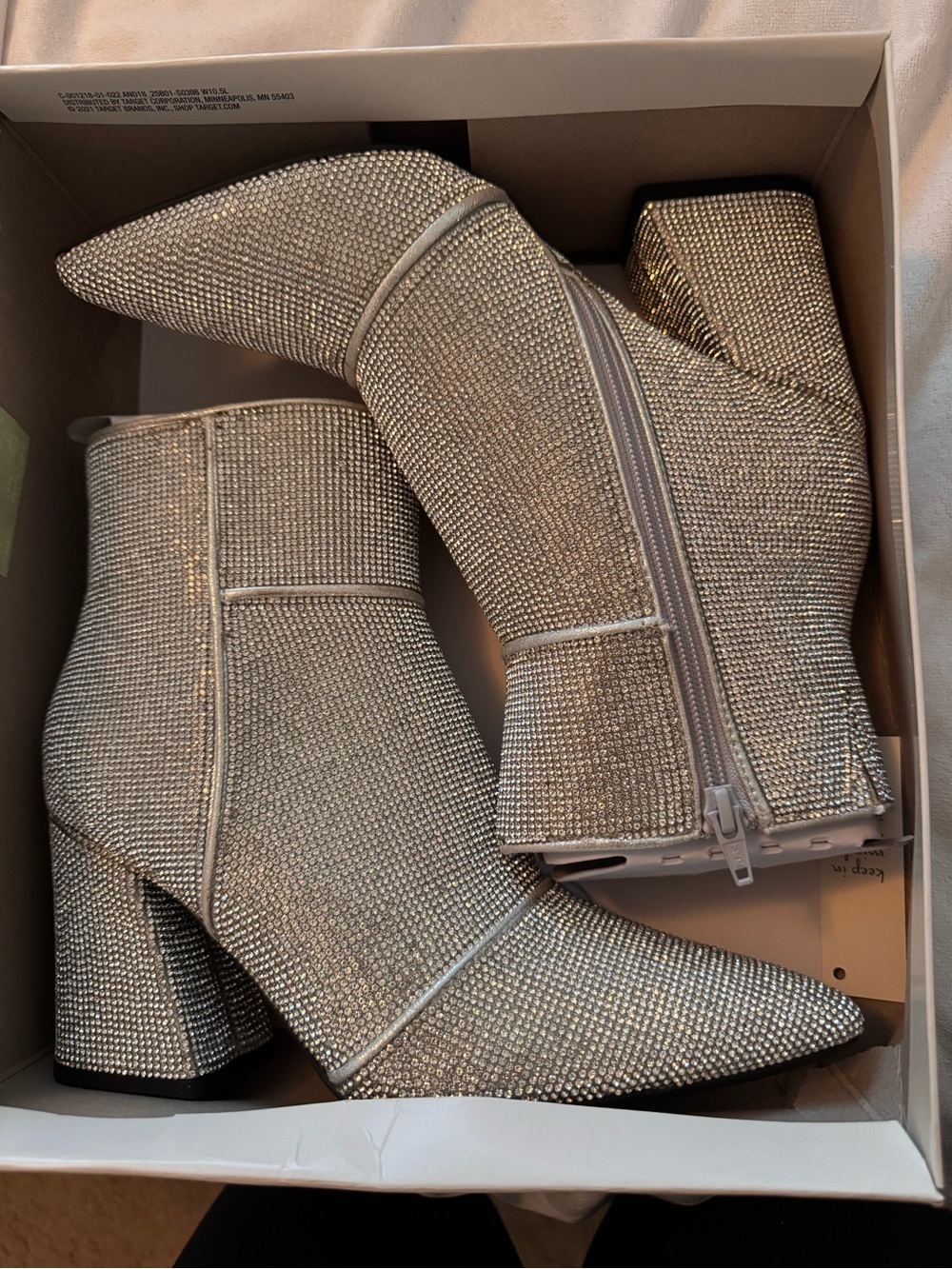 a new day Silver Crystal Block Heel Ankle Boots